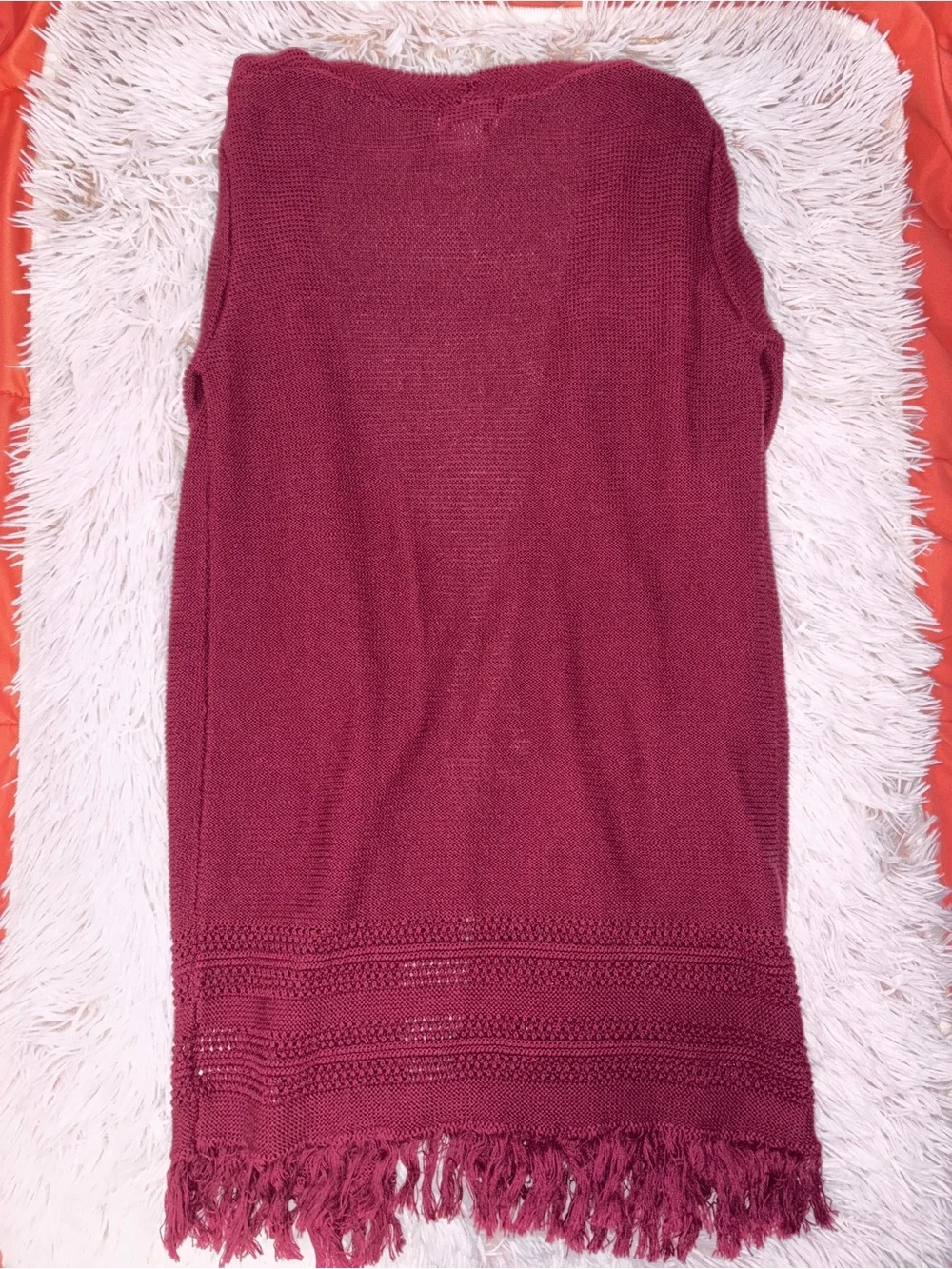 Old Navy Burgundy Open-Front Fringe Knit Cardigan